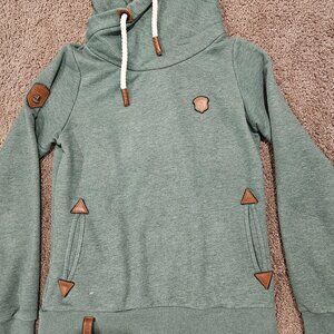 Naketano Green Pullover Hoodie with Brown Trim Accents